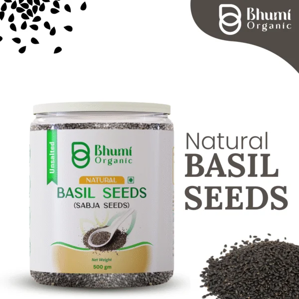 Bhumi Organic Basil Seeds 500g - Sabja Seeds | Beat the Summer Heat | High Fibre and Omega 3 | Seeds for Eating