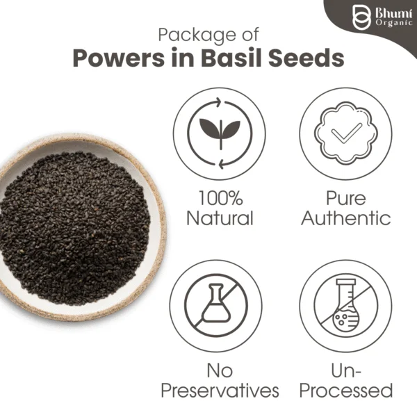 Bhumi Organic Basil Seeds 500g - Sabja Seeds | Beat the Summer Heat | High Fibre and Omega 3 | Seeds for Eating