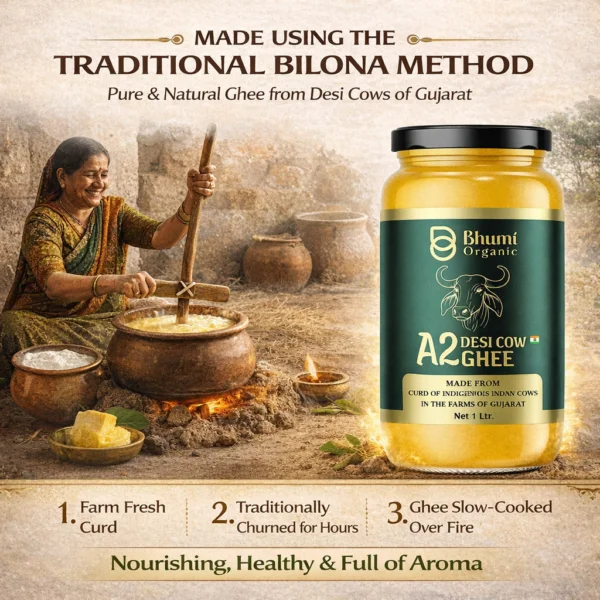 Desi Cow A2 Bilona Ghee Made from Curd | 1 LTR | Traditional Wooden Churned (12 month)