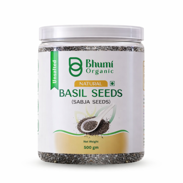 Bhumi Organic Basil Seeds (Sabja) 500g | Natural Coolant & Rich in Fiber
