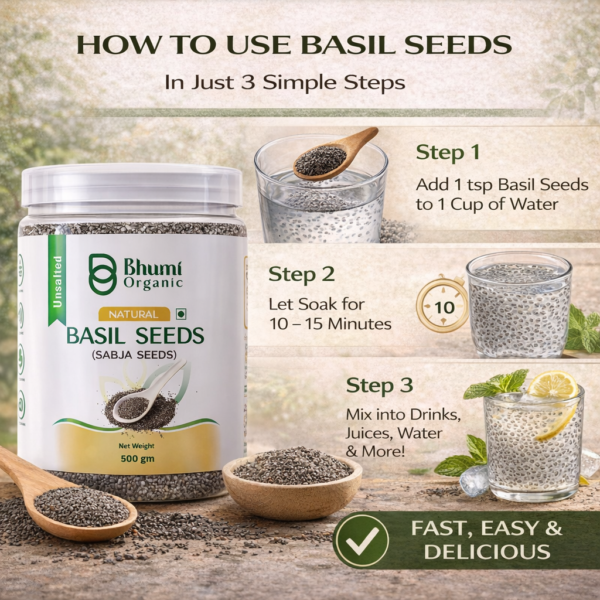 Bhumi Organic Basil Seeds (Sabja) 500g | Natural Coolant & Rich in Fiber