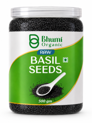 Bhumi Organic Basil Seeds (Sabja) 500 GM | Natural Coolant & Rich in Fiber