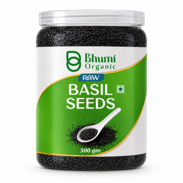 Bhumi Organic Basil Seeds (Sabja) 500 GM | Natural Coolant & Rich in Fiber