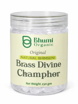 Bhumi Organic Bhimseni Camphor – 100% Pure Solid Kapur (250 g Jar)
