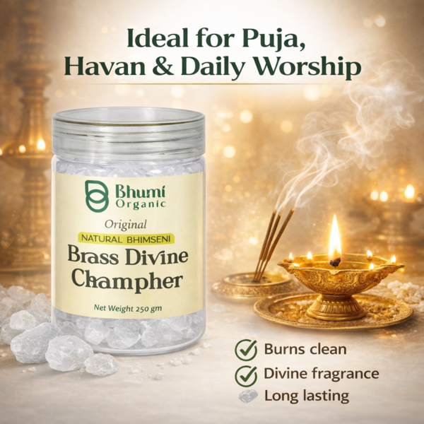 Bhumi Organic Bhimseni Camphor – 100% Pure Solid Kapur (250 g Jar)