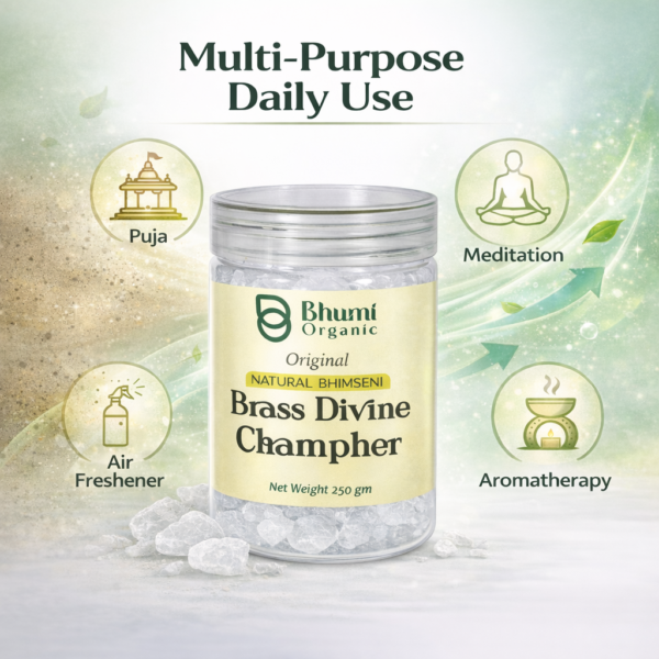 Bhumi Organic Bhimseni Camphor – 100% Pure Solid Kapur (250 g Jar)