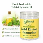 Bhumi Organic Natural Bhimseni Gold Divine Camphor with Tulsi & Ajwain Oil – 250 g