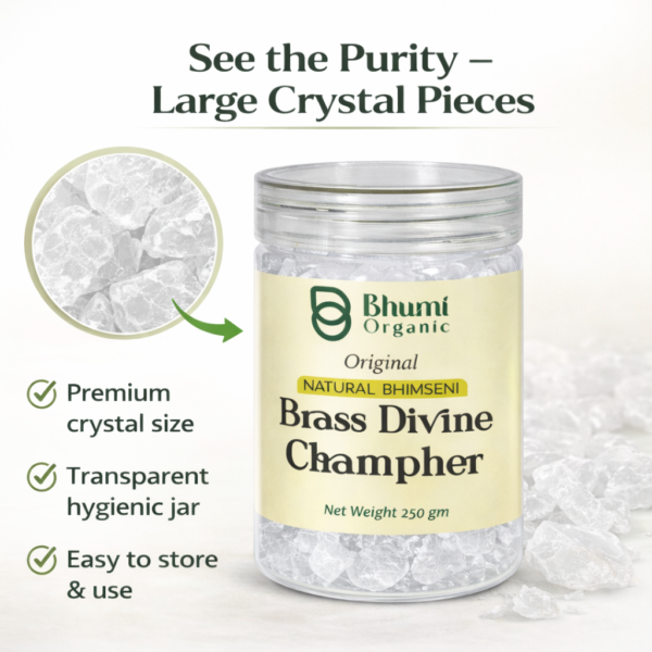 Bhumi Organic Bhimseni Camphor – 100% Pure Solid Kapur (250 g Jar)