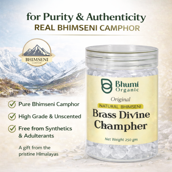 Bhumi Organic Bhimseni Camphor – 100% Pure Solid Kapur (250 g Jar)