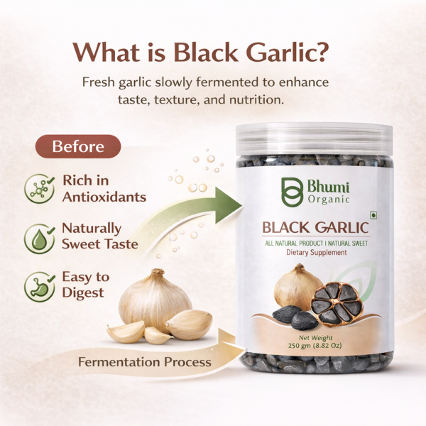 Bhumi Organic Fermented Black Garlic | 500g | Aged Superfood for Heart & Immunity